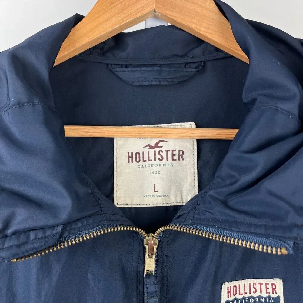 Hollister Hooded‎ Windbreaker Jacket Womens Large Navy Blue Full Zip - Picture 6 of 6